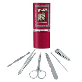 Beer My Liver Needs a Hug Funny Humor Retro Stainless Steel Manicure Pedicure Grooming Beauty Care Travel Kit