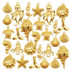 GraceAngie 100pcs Sea Animals Marine Life Charms Pendants Gold Ocean Themed Charms for Jewelry Making Findings Crafting Accessory for DIY Necklace Bracelet