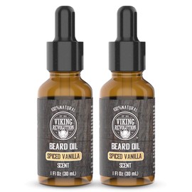 Viking Revolution Beard Oil for Men - All Natural Beard Oil Spiced Vanilla Scent with Argan Oil & Jojoba Oil Beard Conditioner and Softener - Strengthens Beards and Mustaches for Men (2 Pack)