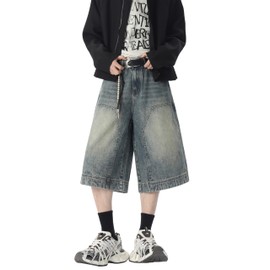 DOSLAVIDA Baggy Jorts Mens Denim Shorts Summer Jean Shorts Loose Casual Fashion Capri Jeans