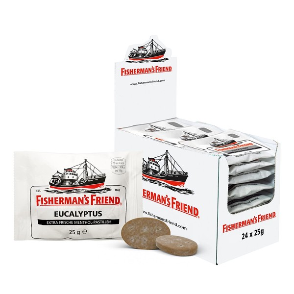 Fisherman's Friend Eucalyptus | Box of 24 Bags | Menthol and Eucalyptus Flavour | With Sugar | For Fresh Breath | Vegan