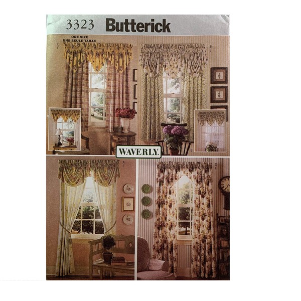Butterick 3323 Sewing Pattern Window Treatments Curtains Valences