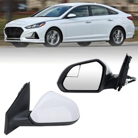 Left Driver Side Mirror Compatible with Hyundai Sonata 2015 2016 2017 2018 2019 Power Glass Manual Folding Heated Blind Spot 5 Pins Replace HY1320203 | 87610-C2000 (White)