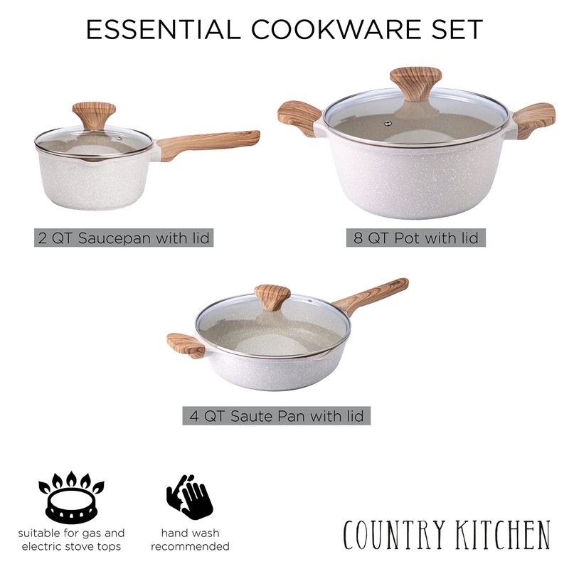 Country Kitchen Non-Stick Cast Aluminum Cookware Set - Durable Kitchen