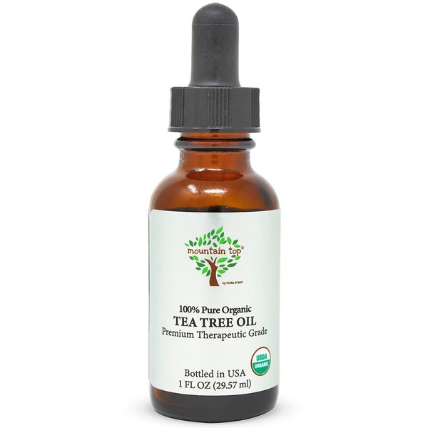 MOUNTAIN TOP Organic Tea Tree Essential Oil with Glass Dropper - USDA Certified 100% Pure Premium Therapeutic Grade Diffuser Oil for Aromatherapy, Relaxation, Refreshing, Cleansing, Immunity Support