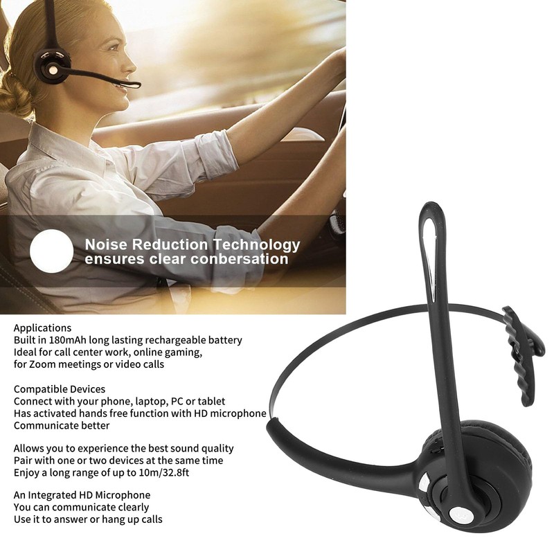 Trucker Bluetooth Headset, Single Ear Telephone Headset with Noise Cancelling