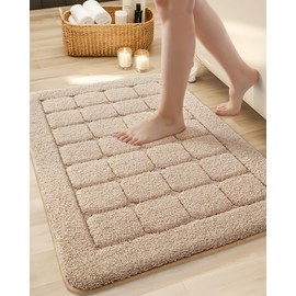 COLOR&GEOMETRY Bath Mat Non Slip Washable 44 x 76 cm, Absorbent Bathoom Mat Beige Bathroom Rug Soft Bathmat for Bathroom Floor, Shower, Bathtub, Laundry Room