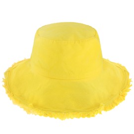 CHOK.LIDS Frayed Bucket Hats for Women Men Unisex Trendy Washed Cotton Floppy Wide Brim Boonie Outdoor Summer Beach Headwear (Happy Lemon)