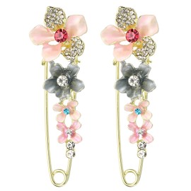 PATIKIL Flower Crystal Safety Decorative Pins Brooch Clip Clasp Pin, 2Pcs Anti Exposure Enamel for Women Sweater, Shawls, Collars, Dress Pink