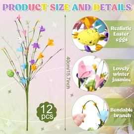 Giegxin12 Pack St. Patrick's Day Picks Decorations 16 inch Artificial Shamrock Picks Green Shamrock Berry Stems Glitter Clover Floral Branches Centerpiece for St. Patrick's Party Table Home Decor