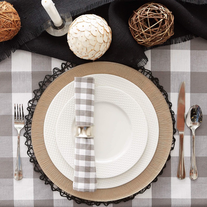 DII Buffalo Check Collection Classic Farmhouse Tablecloth 60x84 Grey and