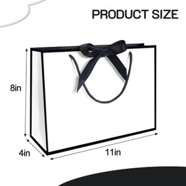 5 | 12 | 25 | 50 Pack Gift Bag with Bow Ribbon Horizontal Paper Gift Bags Bulk for Women Men,with Handles for Birthday Wedding Bridesmaid Party Favor Shopping Retail Gift Sacks (White, 11x4x8 Inch (Pack of 5))