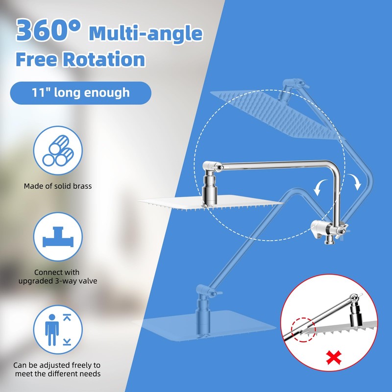 All Metal Shower Head, 8" High Pressure Rainfall/Handheld Shower Combo