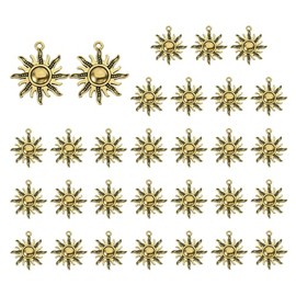 PATIKIL Sun Charm, 30 Pcs Alloy Vintage Pendant for DIY Crafts, Dark Gold, 1.1 x 1 Inch