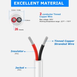 16 Gauge 2 Conductor Electrical Wire, 32.8FT 16AWG Low Voltage Landscape Wire, PVC Insulated 2 Wire Cable, Flexible Cord for Residential Wiring LED Lighting Strips Automotive Garden Bell Speaker