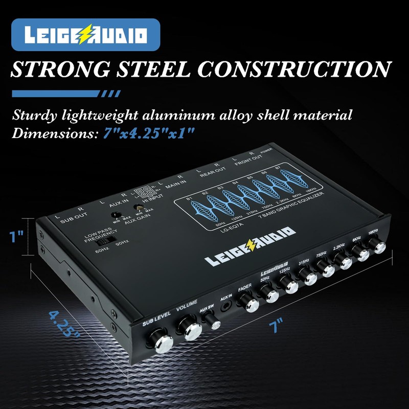 LEIGESAUDIO LG-EQ7A 7-Band Car Audio Graphic Equalizer with Front 3.5mm