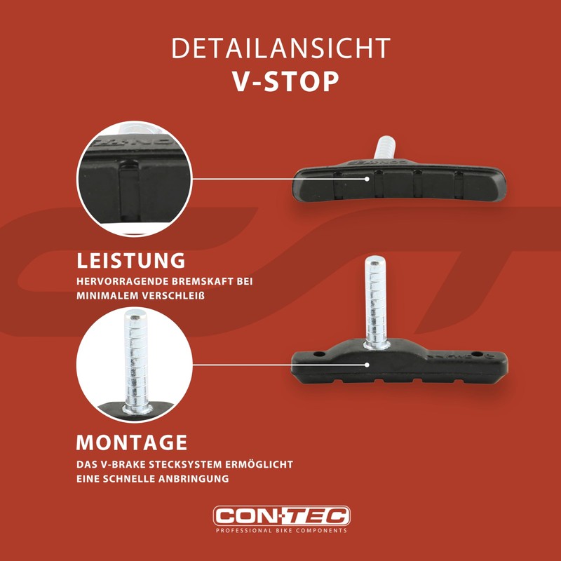 CONTEC Brake Shoe V-Stop, V-Brakes Medium Compound, Medium Hard Rubber