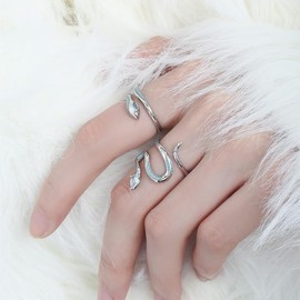 Vintage Snake Rings for Women Cubic Zirconia Spinel Diamond Open Adjustable Silver Plated Promise Statement Rings for Lady Women Birthday Anniversary Party Gold Plated (Icy Blue Snake Ring 2)