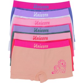 ToBeInStyle Girl's Pack of 6 Comfortable Seamless Stretch Unicorn Print Boyshorts - S