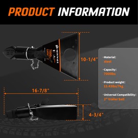 METOWARE 2" A-Frame Trailer Coupler,Fits 2-Inch Hitch Ball, Capacity 7000LBS, Black