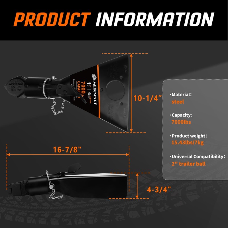 METOWARE 2" A-Frame Trailer Coupler,Fits 2-Inch Hitch Ball, Capacity 7000LBS,
