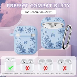 DXITROMI Compatible with Airpod Case - Butterfly Flowers Engraved Design for Airpods Case 2nd/1st Generation - Silicone Case for Airpods 2nd Generation Case with Cleaner Kit & Keychain (Blue)