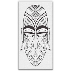 Tribal African Mask - Coloring Canvas For Adults, Stretched primed canvas to color