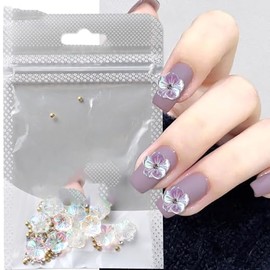 20Pcs Flowers Nail Charms Aurora Multicolor Flowers Nail Art Rhinestones Decorations for Spring Summer DIY Acrylic Nails 3D Flower Manicure Kit for Home Salon Nail Art Tools Accessories