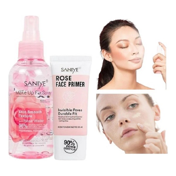 Set Primer Y Fijador De Maquillaje Agua De Rosas Para
