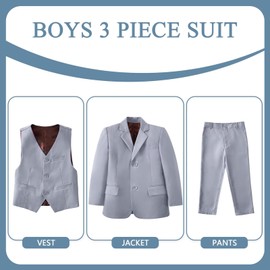 Boys Suits Light Grey Kids Formal Suits Wedding Prom Tuxedo Suits Easter Outfit for Boys Teen Blazer Vest Pants Suit Set Size 12