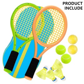 Kids Tennis Racket,17 Inch Plastic Tennis Racket with 2 Soft Balls,2 Tennis Balls and 4 Shuttlecocks for Kid,Toddler Outdoor/Indoor Sport Play (Orange & Green)