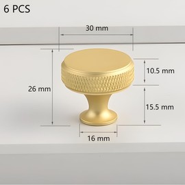 CYILIUEN 6 Pcs Aluminum Alloy Cabinet Knobs Round Drawer Knob with Screws Gasket and Screwdriver for Wardrobes, Kitchen, Furniture, Gold