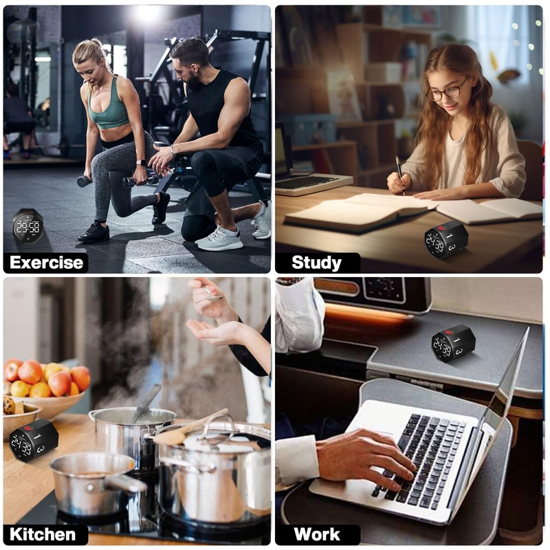 Pomodoro Productivity Timer, Desk Timer with Metal Case, Rotating Screen