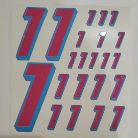 Unbranded Plum w light blue #1's  Racing Numbers Vinyl Decal Sheet 1/10-1/12 slash