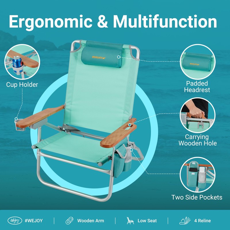#WEJOY Oversized 4-Adjustable Beach Chair, Backpack Folding Reclining Beach Chairs