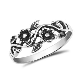 AeraVida Blooming Wild Floral Vine .925 Sterling Silver Band Ring | Statement Fashion, Promise ring, Couple Unisex Ring | Jewelry Gift for All Occasions | Size 6