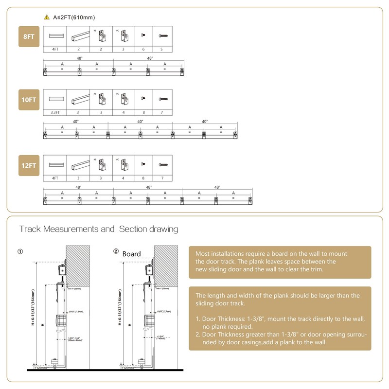 10FT Heavy Duty Box Rail Exterior Sliding Barn Door Hardware