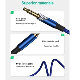 Aux cable 3.5mm Male Stereo Jack To Jack Audio Cable, Headphone Aux Cord Audio Stereo lead,Nylon Braided Aux Lead for Car, Headphone, MP3 Player, Smartphone, Home Stereos, Laptop and More (Blue)