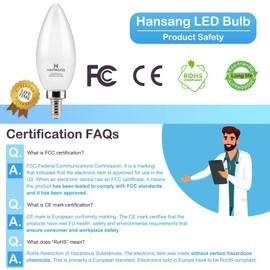 hansang E12 Candelabra LED Light Bulbs 6000K Cool Daylight White, Small Base Type B Light Bulb for Chandelier, 6W 60Watt Equivalent, B11 Ceiling Fan Light Bulbs, 600 Lumen, Non-dimmable, 6 Pack