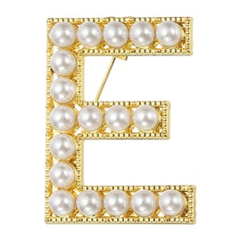 PATIKIL Pearl Letter Brooch Pins, Gold Plated Pearl Initial Alphabet E Letter Lapel Badges Pin with Jewelry Box for Women Men Girl Wife Suits Clothes Dress Bouquet Coat, Gold Tone