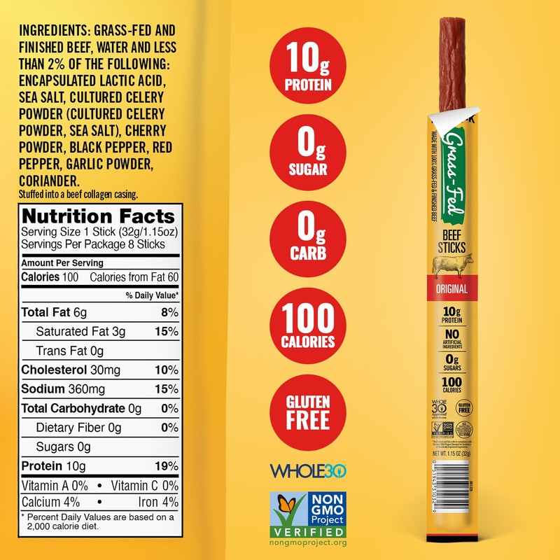 Tillamook Country Smoker 100% Grass Fed Beef Sticks, Zero Sugar,