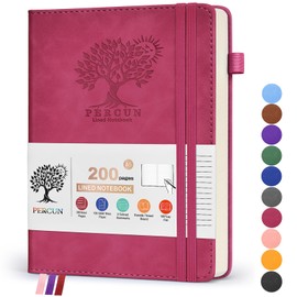 PERCUN Lined Journal Notebook for Women and Men,Hardcover Leather Journaling Notebook for Writing,Travel,Business,Work and School,200 Pages A5 Notebook for Note Taking,Diary 5.9" × 8.5" - Wine red