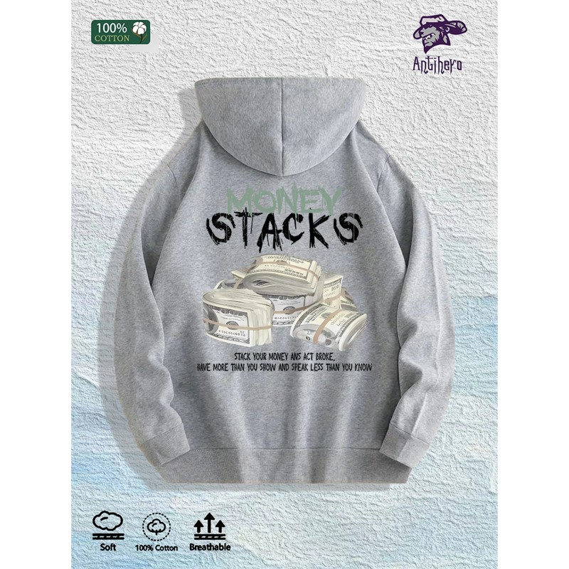 Money Stacks Graphic Hoodie 100% Cotton US Warehouse 7 ColorsColor: