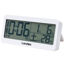 LANDEX Alarm Clock, Digital Thermometer with Magnet, Small, Mini Calendar Display, Easy to Read, Simple Alarm, Light, Snooze, White, Skimmer Digital, Gift