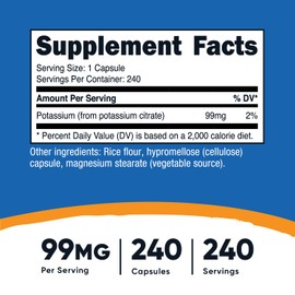 Nutricost Nutricost Potassium Citrate 99mg, 240 Capsules - Gluten Free, Non-GMO