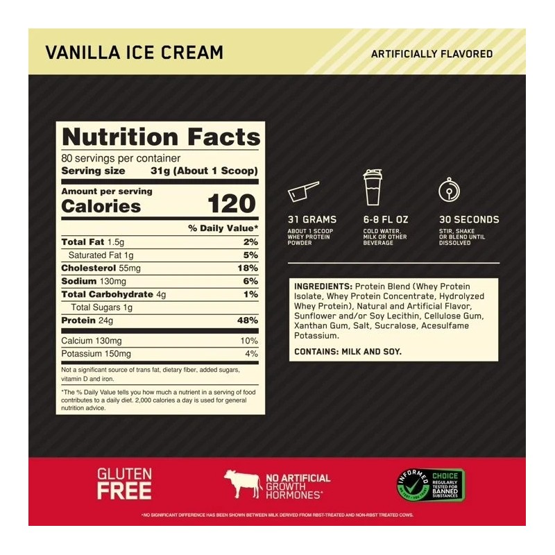 Optimum Nutrition, Gold Standard 100% Whey, Vanilla Ice Cream, 5.64