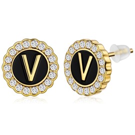 18K Gold or Silver Tone Initial Stud Earrings for Men, Mens Jewelry or Accessories (Designed By HAWSON), Brass, Rhinestone