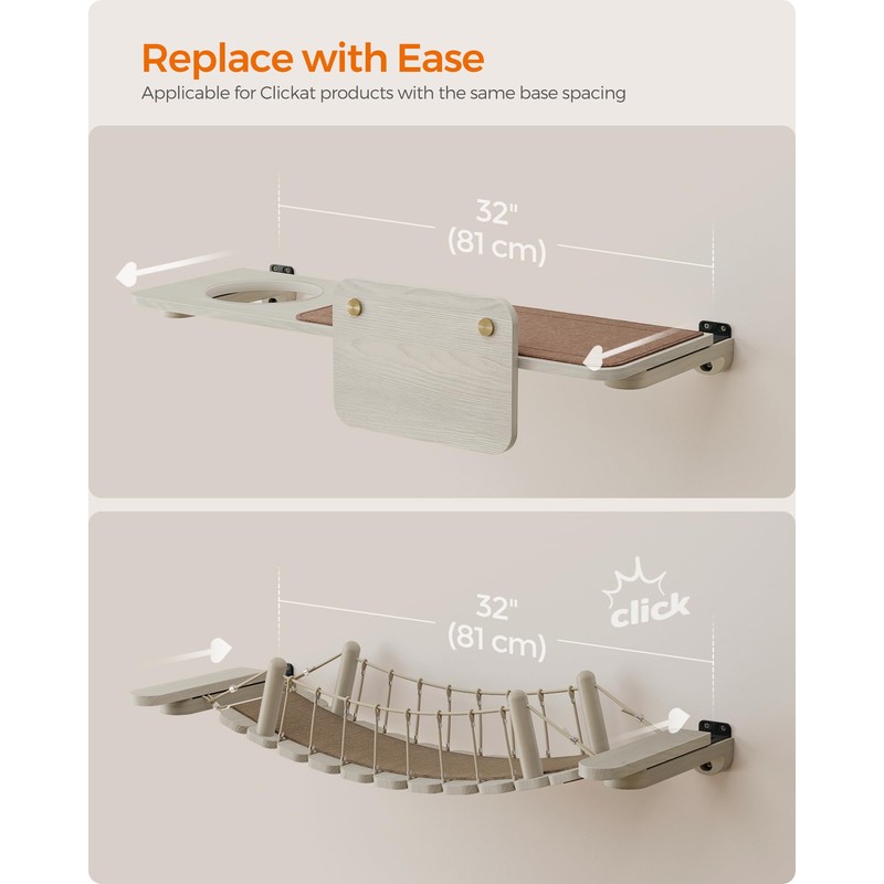 Feandrea Clickat Large Cat Shelf, Cat Wall Shelf, Wall-Mounted Cat