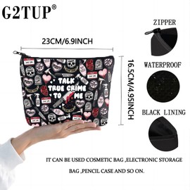 G2TUP Crime Show Fans Gift Talk True Crime to Me Canvas Zipper Makeup Bag Funny Serial Killer Gift for Her (Talk True Crime New)