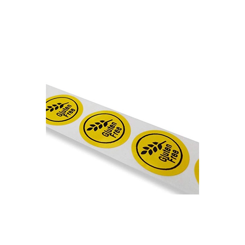 100 x 25mm Round Yellow Gluten Free Labels Permanent allergen